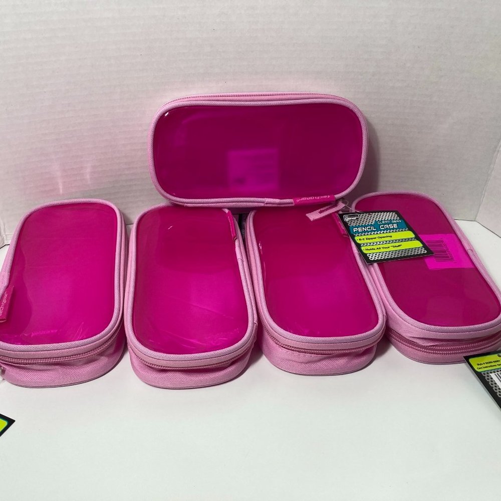 5 Pink Makeup Bag Pencil Case Zipper Organizer